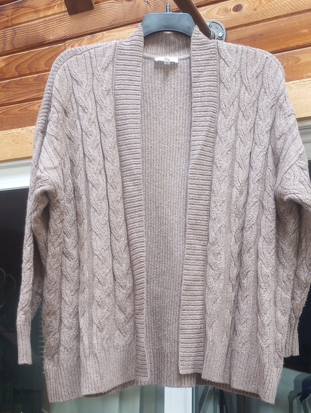 Talbot's Haven Taupe Cable-Knit Open Cardigan
